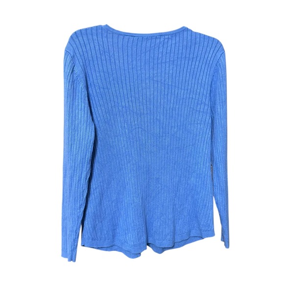 Soft Surroundings Blue Ribbed V Neck Quarter Zip Long Sleeve Sweater Top M - Picture 2 of 7
